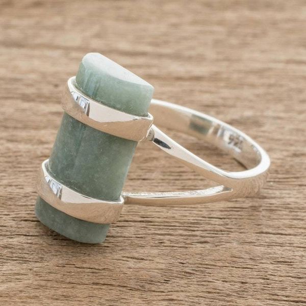 Alternate image for Cylindrical Apple Green Jade Cocktail Ring from Guatemala Sweet Maya in Apple Green