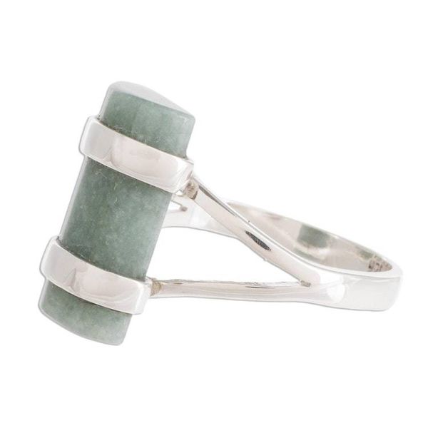 Alternate image for Cylindrical Apple Green Jade Cocktail Ring from Guatemala Sweet Maya in Apple Green