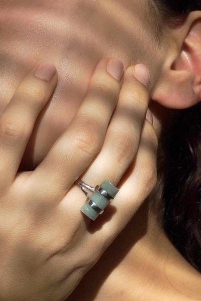 Alternate image for Cylindrical Apple Green Jade Cocktail Ring from Guatemala Sweet Maya in Apple Green