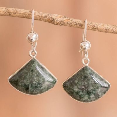 Alternate image for Fan-Shaped Sterling Silver Dangle Earrings with Jade Stones Legendary Harmony