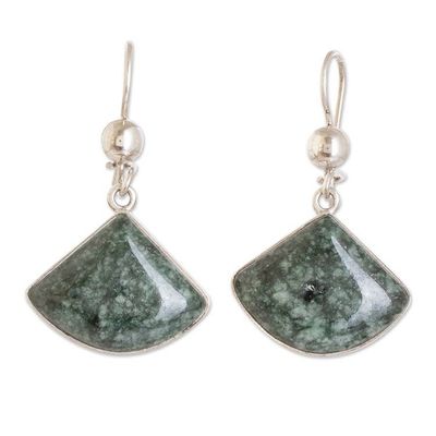 Alternate image for Fan-Shaped Sterling Silver Dangle Earrings with Jade Stones Legendary Harmony