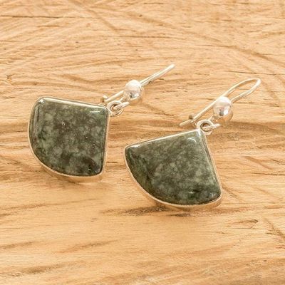 Alternate image for Fan-Shaped Sterling Silver Dangle Earrings with Jade Stones Legendary Harmony