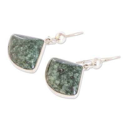 Alternate image for Fan-Shaped Sterling Silver Dangle Earrings with Jade Stones Legendary Harmony