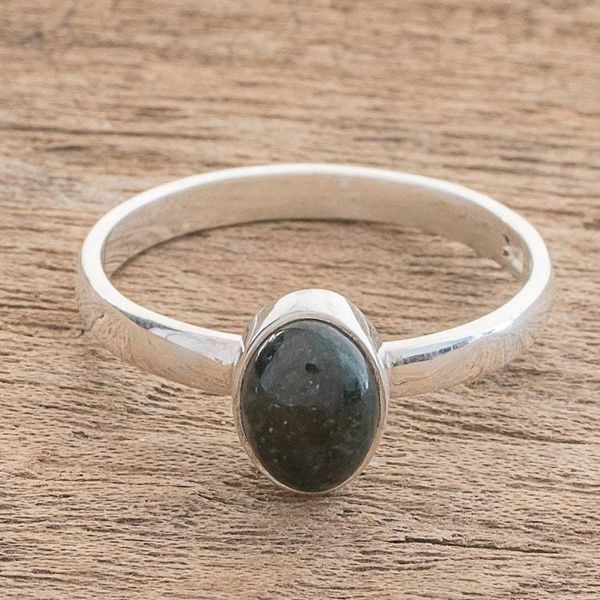 Alternate image for Jade Single Stone Ring in Dark Green from Guatemala Force and Beauty in Dark Green