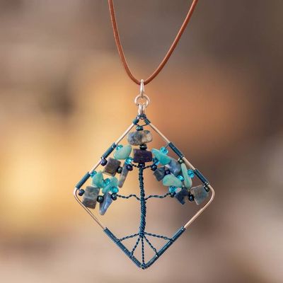 Alternate image for Diamond-Shaped Blue Jasper and Quartz Pendant Necklace Natures Blue Diamond