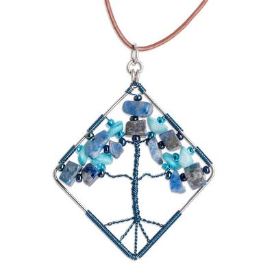 Alternate image for Diamond-Shaped Blue Jasper and Quartz Pendant Necklace Natures Blue Diamond