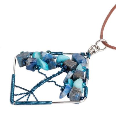 Alternate image for Diamond-Shaped Blue Jasper and Quartz Pendant Necklace Natures Blue Diamond