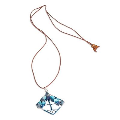 Alternate image for Diamond-Shaped Blue Jasper and Quartz Pendant Necklace Natures Blue Diamond
