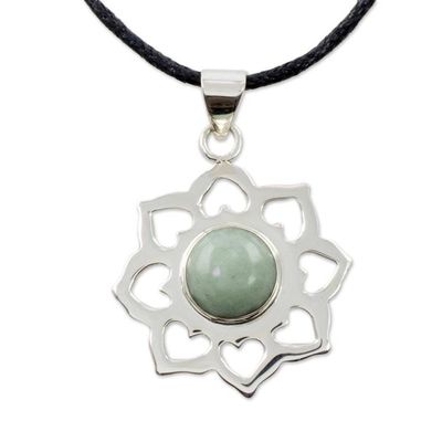 Alternate image for Handmade Green Jade and Silver Necklace with Cotton Cord Apple Blossom