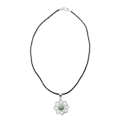 Alternate image for Handmade Green Jade and Silver Necklace with Cotton Cord Apple Blossom