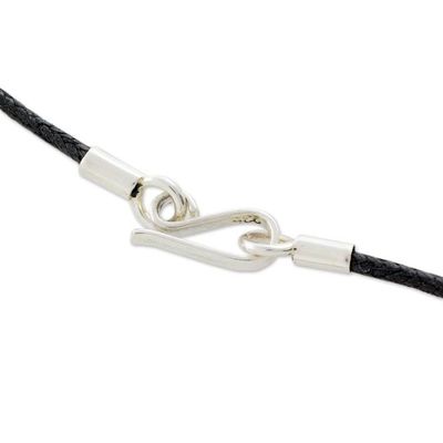 Alternate image for Handmade Green Jade and Silver Necklace with Cotton Cord Apple Blossom