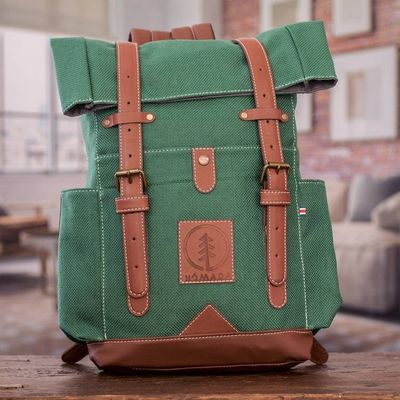 Alternate image for Handcrafted Viridian Acrylic Leather-Accented Backpack Viridian Journey