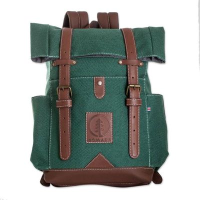 Alternate image for Handcrafted Viridian Acrylic Leather-Accented Backpack Viridian Journey