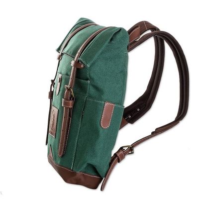 Alternate image for Handcrafted Viridian Acrylic Leather-Accented Backpack Viridian Journey