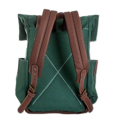 Alternate image for Handcrafted Viridian Acrylic Leather-Accented Backpack Viridian Journey