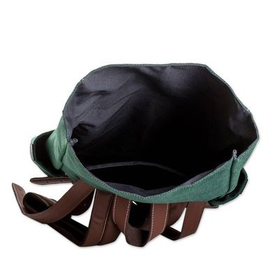 Alternate image for Handcrafted Viridian Acrylic Leather-Accented Backpack Viridian Journey