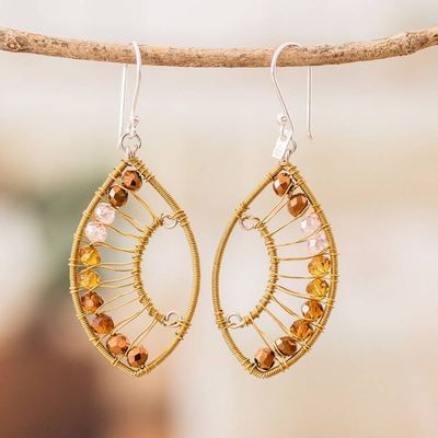 Alternate image for Handmade Crystal  Glass Beaded Dangle Earrings in Brown Crystal Eyes in Brown