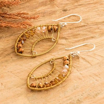 Alternate image for Handmade Crystal  Glass Beaded Dangle Earrings in Brown Crystal Eyes in Brown