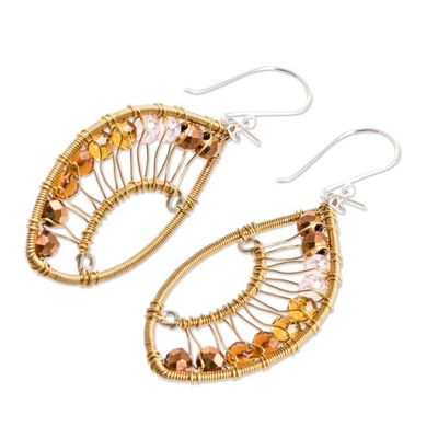 Alternate image for Handmade Crystal  Glass Beaded Dangle Earrings in Brown Crystal Eyes in Brown