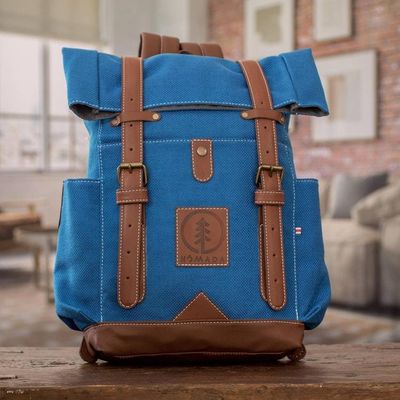 Alternate image for Handcrafted Blue Acrylic Leather-Accented Backpack Blue Journey