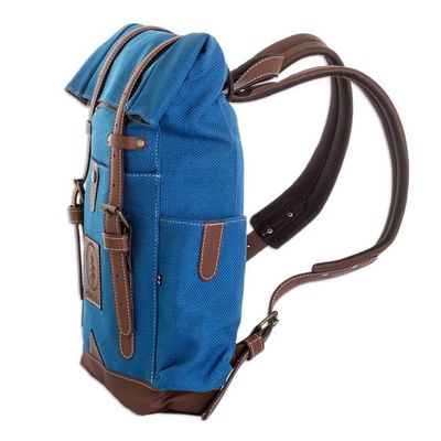 Alternate image for Handcrafted Blue Acrylic Leather-Accented Backpack Blue Journey