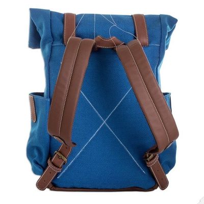 Alternate image for Handcrafted Blue Acrylic Leather-Accented Backpack Blue Journey