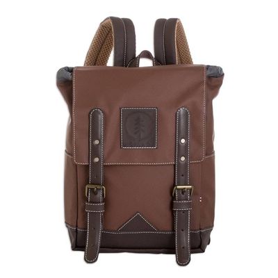 Alternate image for Brown Leather-Accented Backpack Made in Costa Rica Practical Brown