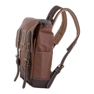 Alternate image for Brown Leather-Accented Backpack Made in Costa Rica Practical Brown