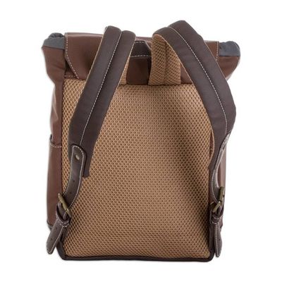 Alternate image for Brown Leather-Accented Backpack Made in Costa Rica Practical Brown