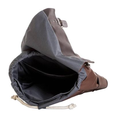 Alternate image for Brown Leather-Accented Backpack Made in Costa Rica Practical Brown