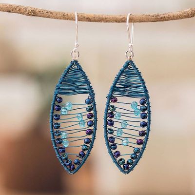 Alternate image for Handcrafted Blue Crystal and Glass Beaded Dangle Earrings Perfect Union