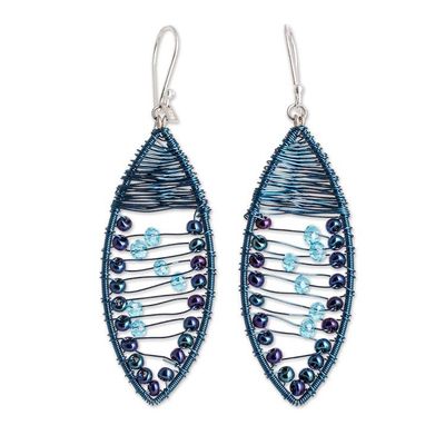 Alternate image for Handcrafted Blue Crystal and Glass Beaded Dangle Earrings Perfect Union
