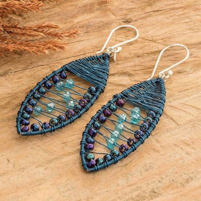 Alternate image for Handcrafted Blue Crystal and Glass Beaded Dangle Earrings Perfect Union