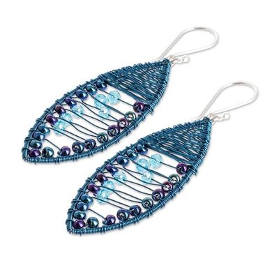 Alternate image for Handcrafted Blue Crystal and Glass Beaded Dangle Earrings Perfect Union