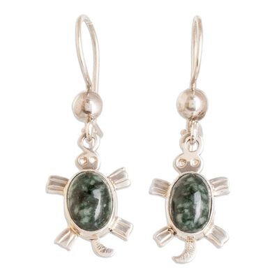 Alternate image for High-Polished Dark Green Jade Sea Turtle Dangle Earrings Dark Green Turtles