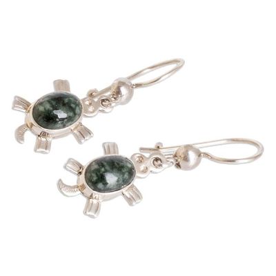 Alternate image for High-Polished Dark Green Jade Sea Turtle Dangle Earrings Dark Green Turtles