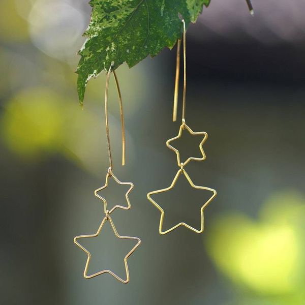 Alternate image for Interlinked Hollow Star-Themed Gold-Plated Dangle Earrings Stars at Midnight