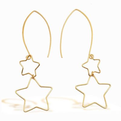 Alternate image for Interlinked Hollow Star-Themed Gold-Plated Dangle Earrings Stars at Midnight