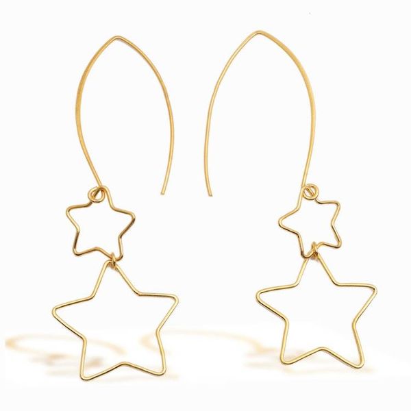 Alternate image for Interlinked Hollow Star-Themed Gold-Plated Dangle Earrings Stars at Midnight