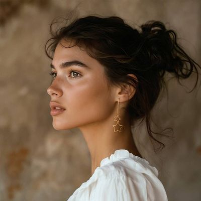 Alternate image for Interlinked Hollow Star-Themed Gold-Plated Dangle Earrings Stars at Midnight