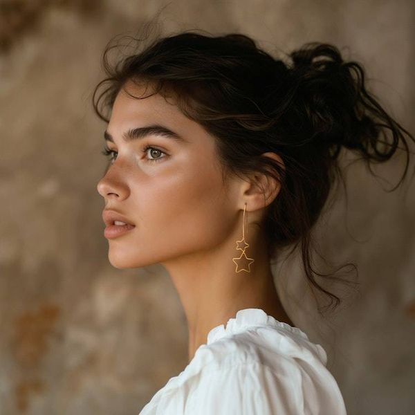 Alternate image for Interlinked Hollow Star-Themed Gold-Plated Dangle Earrings Stars at Midnight