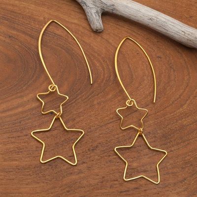 Alternate image for Interlinked Hollow Star-Themed Gold-Plated Dangle Earrings Stars at Midnight