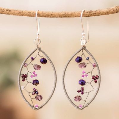 Alternate image for Purple Crystal and Glass Beaded Dangle Earrings with Hooks Purple Crystal Web