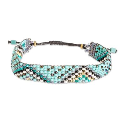 Alternate image for Turquoise and Golden Glass Beaded Wristband Bracelet Serene Atitlan