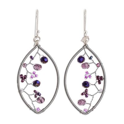 Alternate image for Purple Crystal and Glass Beaded Dangle Earrings with Hooks Purple Crystal Web