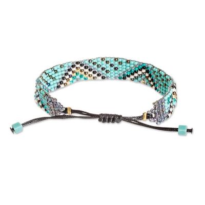 Alternate image for Turquoise and Golden Glass Beaded Wristband Bracelet Serene Atitlan