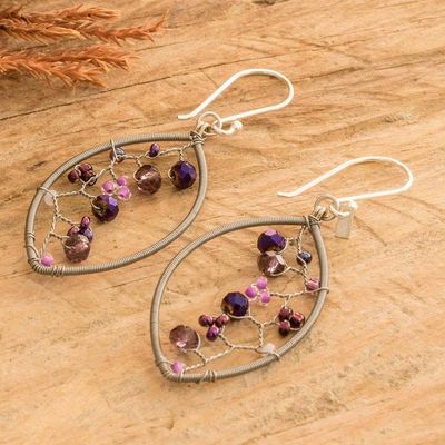 Alternate image for Purple Crystal and Glass Beaded Dangle Earrings with Hooks Purple Crystal Web