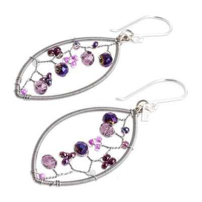 Alternate image for Purple Crystal and Glass Beaded Dangle Earrings with Hooks Purple Crystal Web