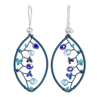 Alternate image for Blue Crystal and Glass Beaded Dangle Earrings with Hooks Blue Crystal Web