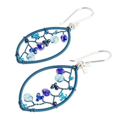 Alternate image for Blue Crystal and Glass Beaded Dangle Earrings with Hooks Blue Crystal Web